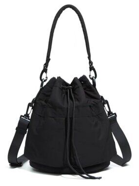 Drawstring Bucket Bag for Women, Adjustable Crossbody Shoulder Bag, Nylon Oxford
